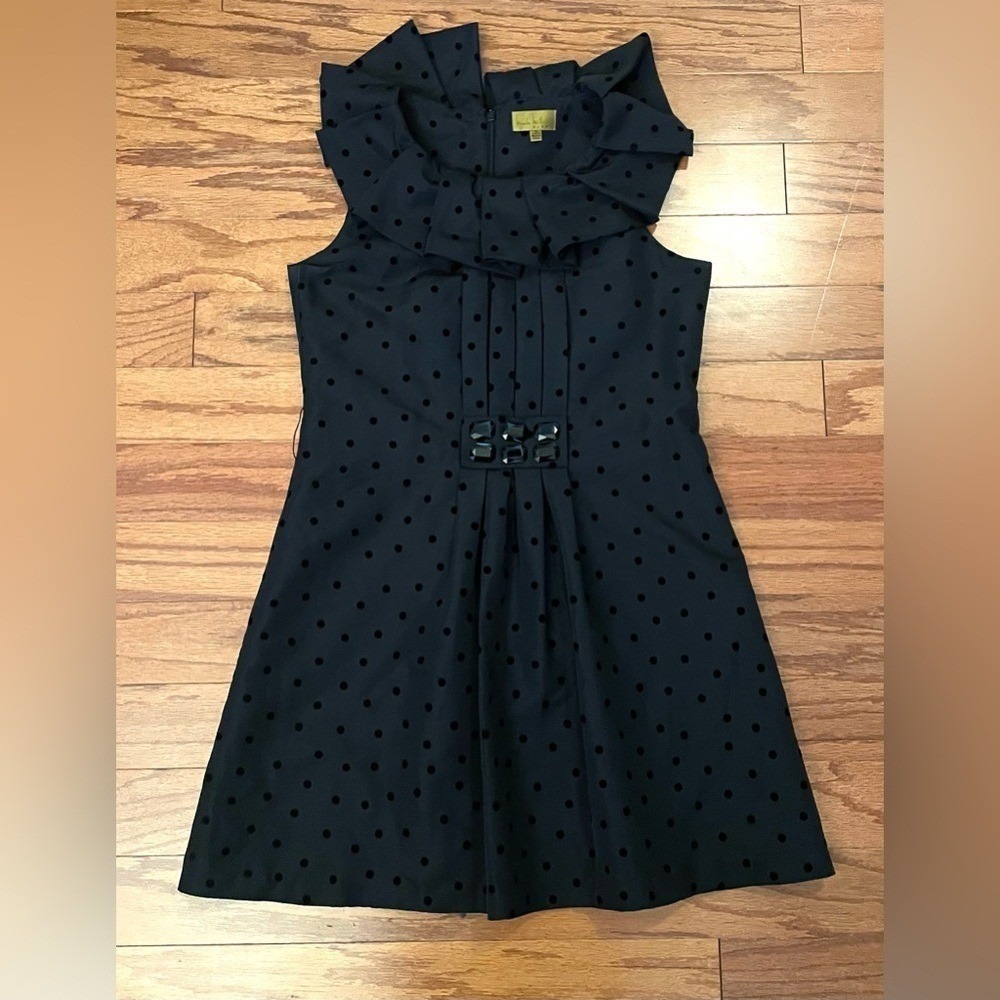 Nicole Miller- Elegant Black Polka Dot Kids Dress Size 14